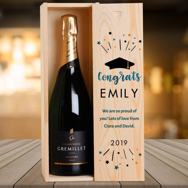 Congrats Graduation Personalised Single Wooden Champagne Box