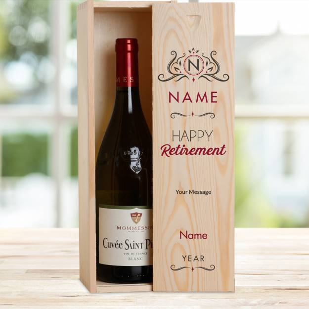 Happy Retirement Red Personalised Wooden Single Wine Box (Includes Wine)
