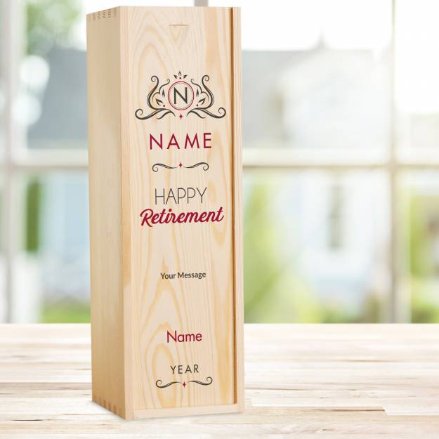 Happy Retirement Red Personalised Wooden Single Wine Box (Includes Wine)
