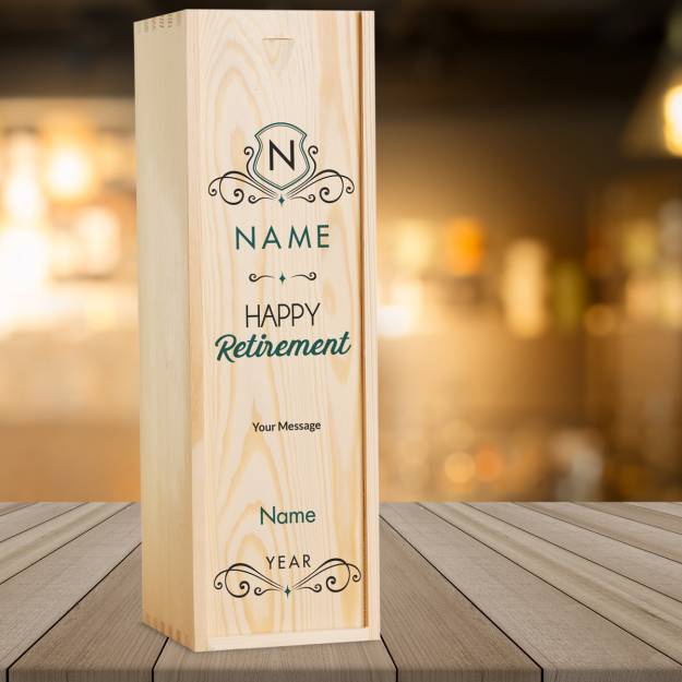 Happy Retirement Green Personalised Single Wooden Champagne Box (Includes Champagne)