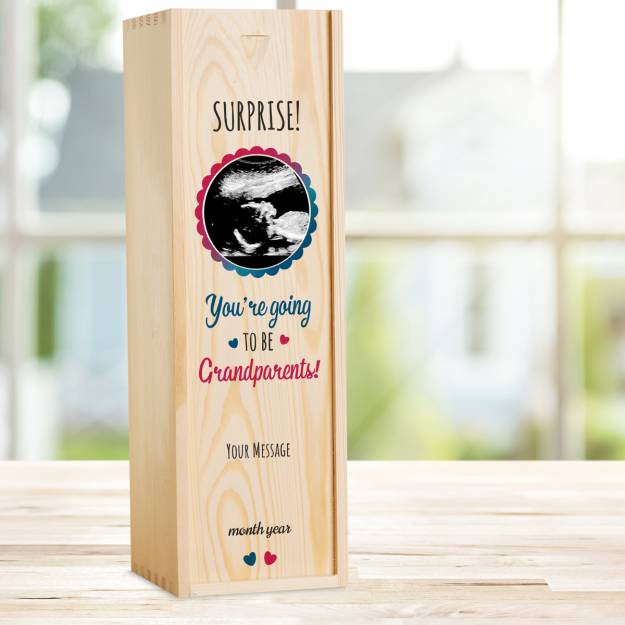 You're Going To Be Grandparents Personalised Wooden Single Wine Box (Includes Wine)