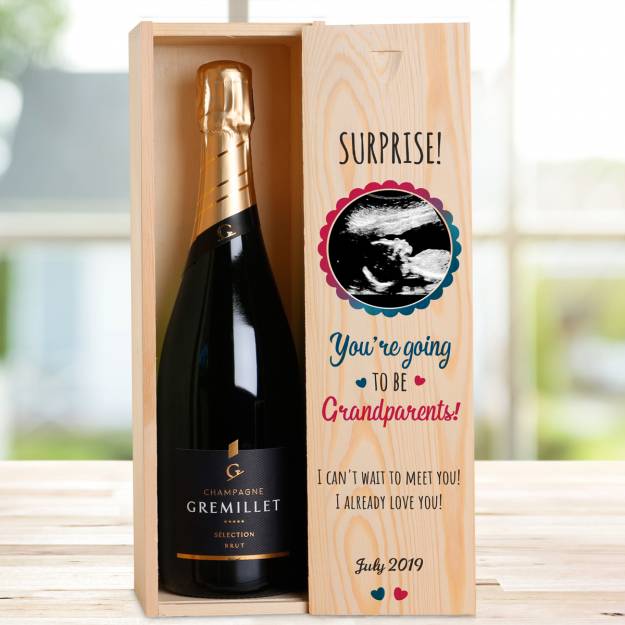 You're Going To Be Grandparents Personalised Single Wooden Champagne Box