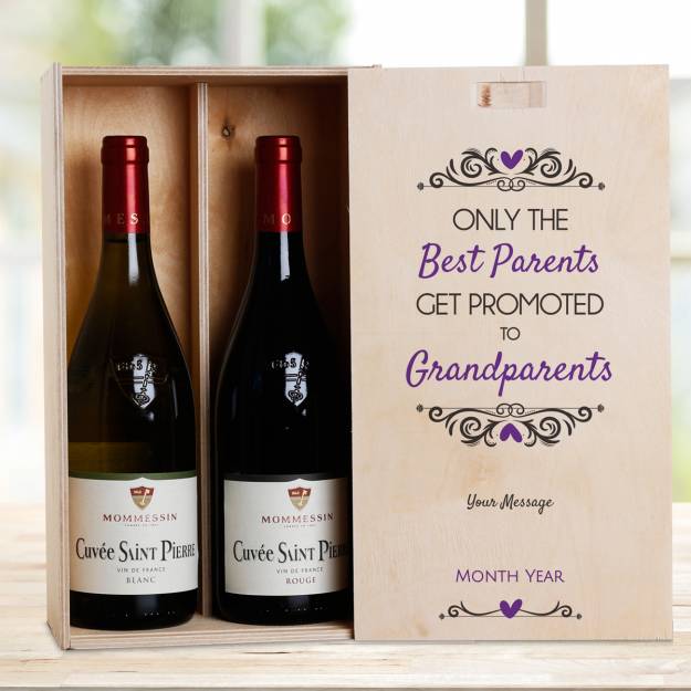 Only The Best Parents Get Promoted To Grandparents Personalised Wooden Double Wine Box (Includes Wine)