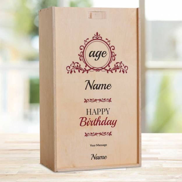 Name And Initials Happy Birthday Personalised Wooden Double Wine Box
