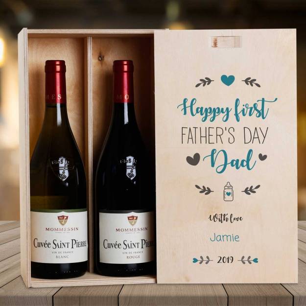 Happy First Father's Day Personalised Wooden Single Wine Box Personalised Wooden Double Wine Box