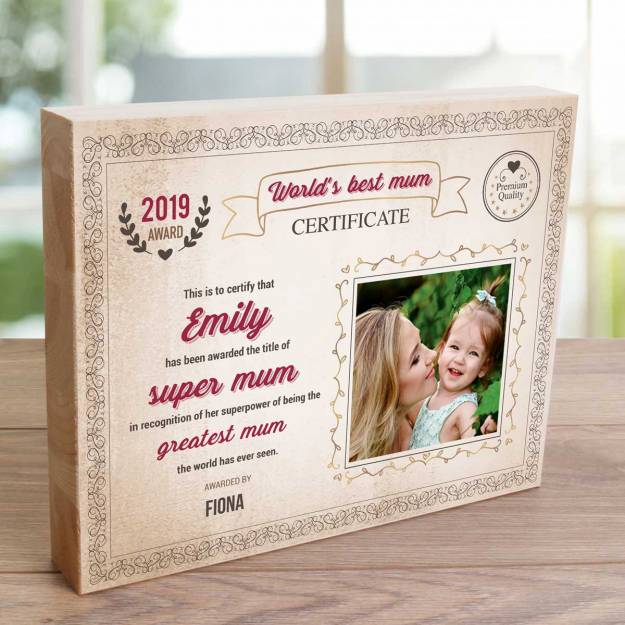 Personalised Red Certificate World's Best - Wooden Photo Blocks