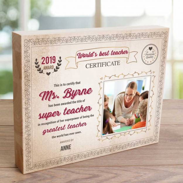 Personalised Red Certificate World's Best - Wooden Photo Blocks