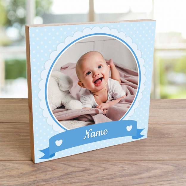 Any Photo Any Name Cute Pink Frame - Wooden Photo Blocks
