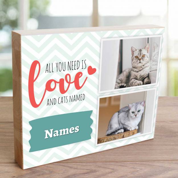 All You Need Is Love And Cats Any Photos And Names - Wooden Photo Blocks