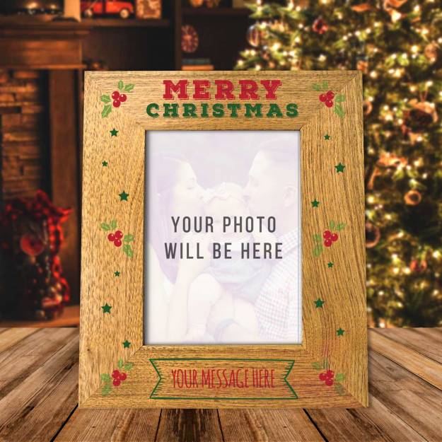 Merry Christmas Any Message - Solid Oak Effect Picture Frame