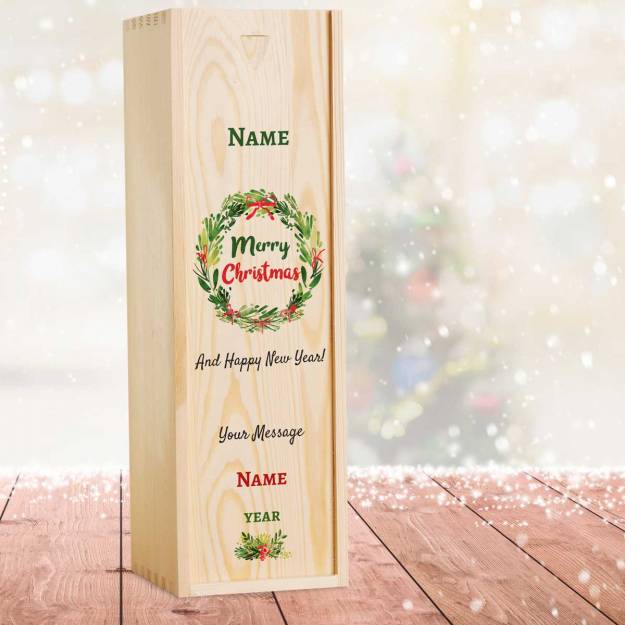 Merry Christmas And Happy New Year Personalised Wooden Single Wine Box