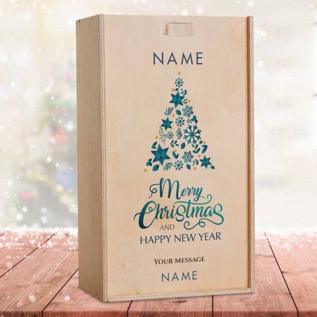 Christmas Tree Personalised Wooden Double Wine Box