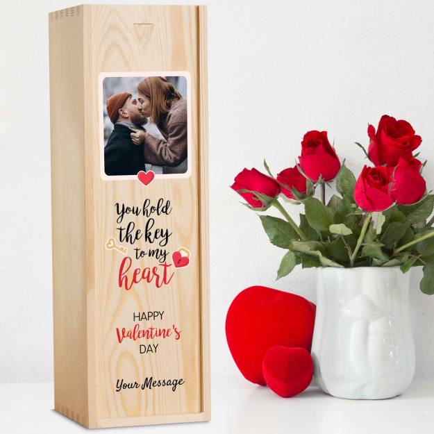 The Key To My Heart Personalised Wooden Single Wine Box