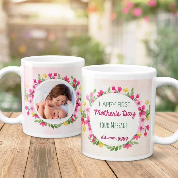 Happy First Mother's Day Blue Flowers Personalised Mug
