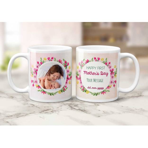 Happy First Mother's Day Blue Flowers Personalised Mug