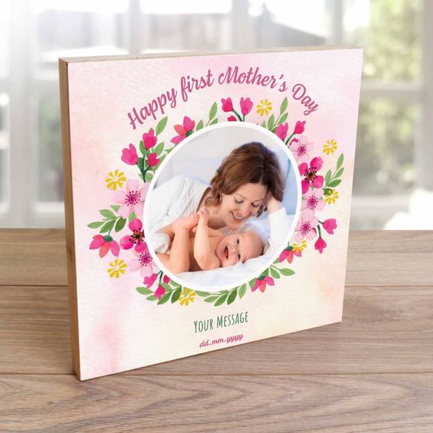 Happy First Mother's Day Flowers - Wooden Photo Blocks
