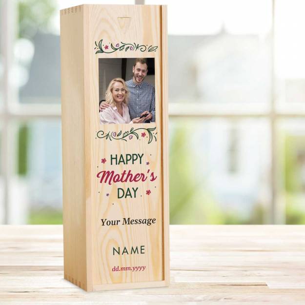 Any Photo Happy Mother's Day Personalised Wooden Single Wine Box