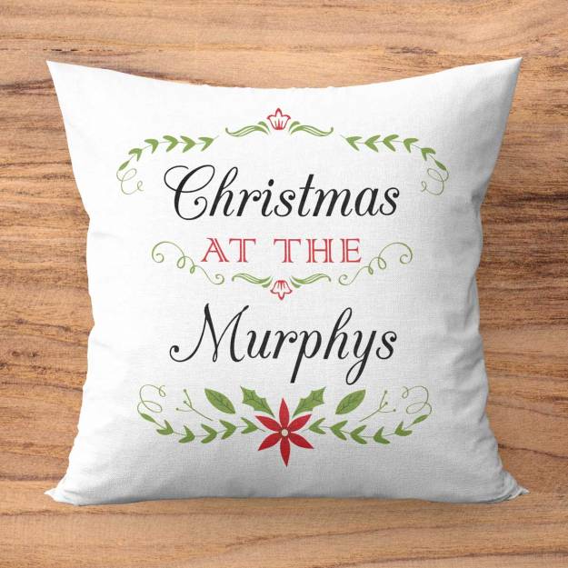 Christmas At The Surnames Personalised Cushion Square