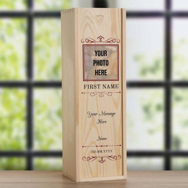 Any Message And Photo - Personalised Wooden Single Wine Box