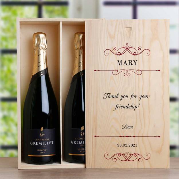 Any Message - Personalised Double Wooden Champagne Box