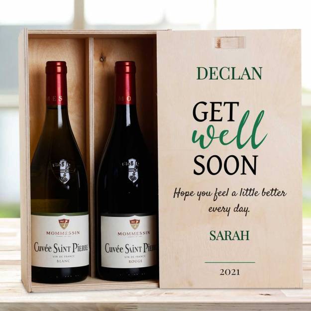 Any Name Get Well Soon - Personalised Wooden Double Wine Box