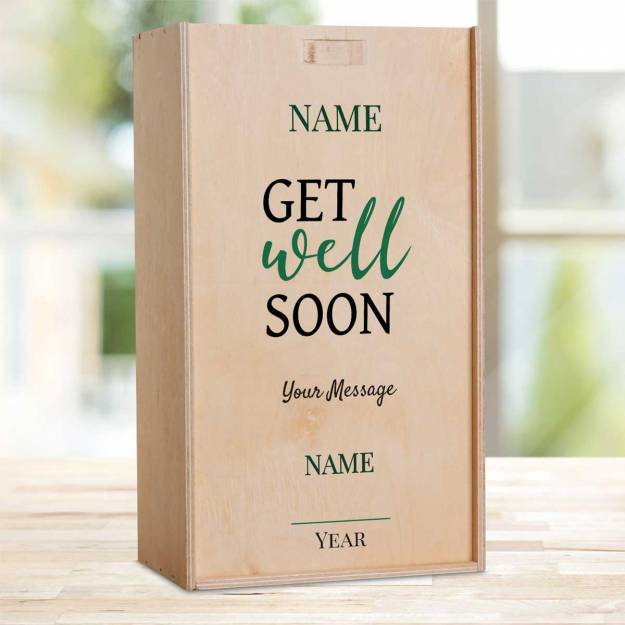 Any Name Get Well Soon - Personalised Wooden Double Wine Box