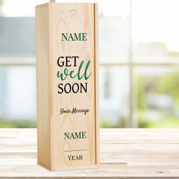 Any Name Get Well Soon - Personalised Wooden Single Wine Box