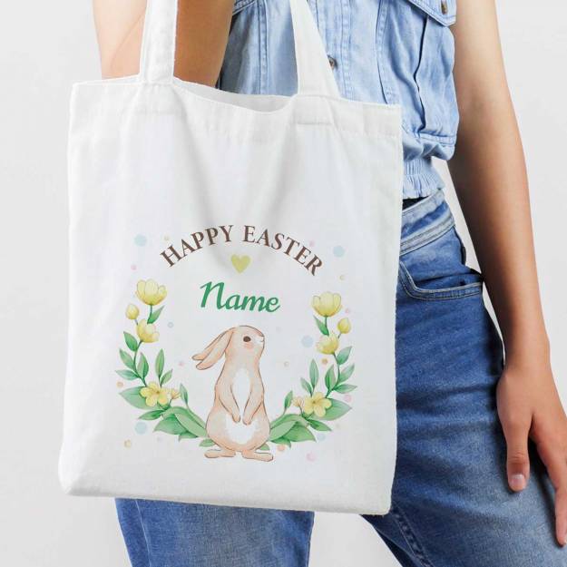 Happy Easter Bunny And Yellow Flowers Personalised Tote Bag