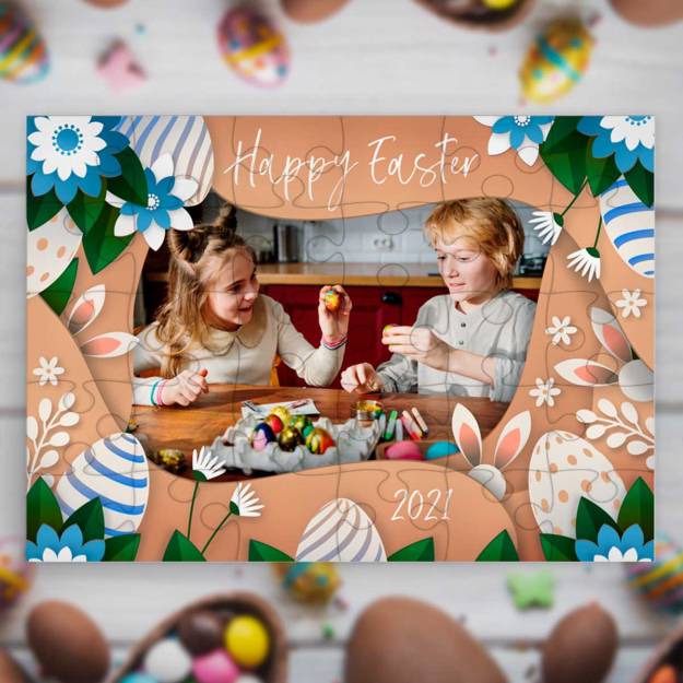 Happy Easter Any Photo With Border Personalised Jigsaw