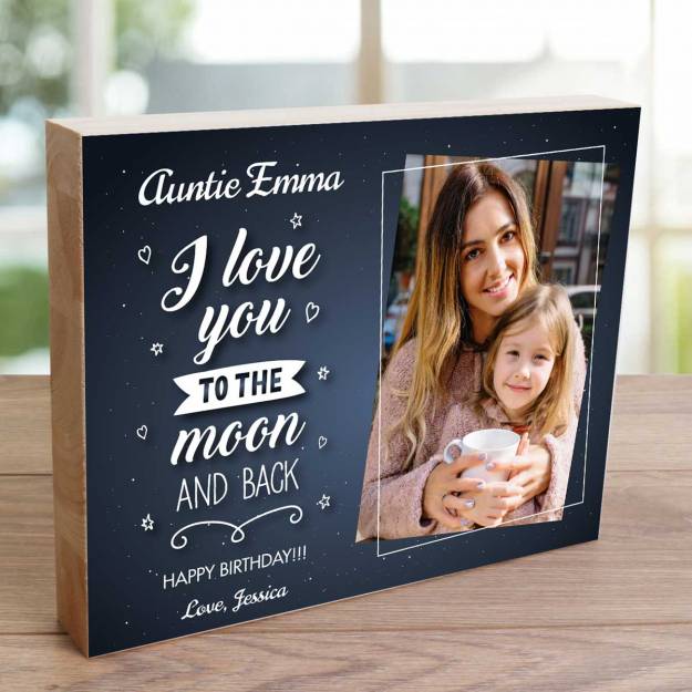 I Love You To The Moon And Back Any Photo - Wooden Photo Blocks