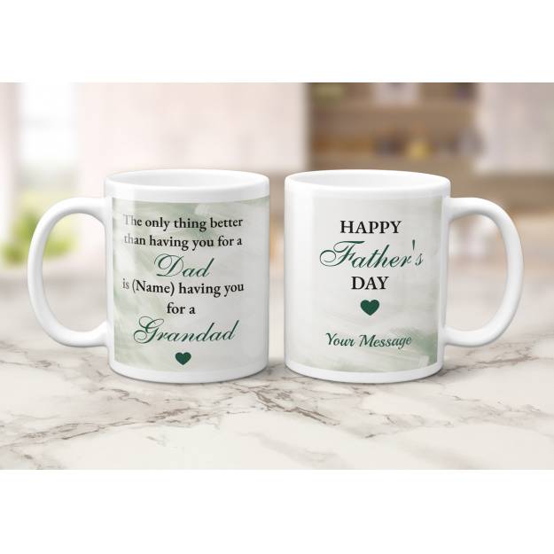 Any Message Happy Father's Day Dad And Grandad Green - Personalised Mug