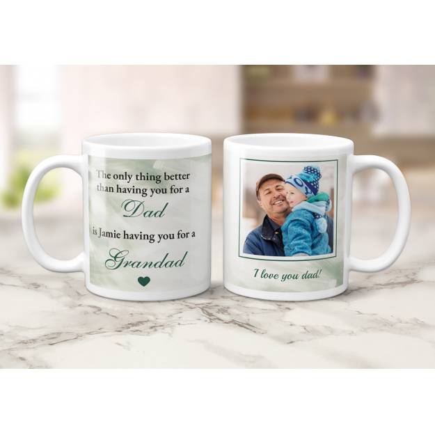 Any Message And Photo Happy Father's Day Dad And Grandad Green - Personalised Mug