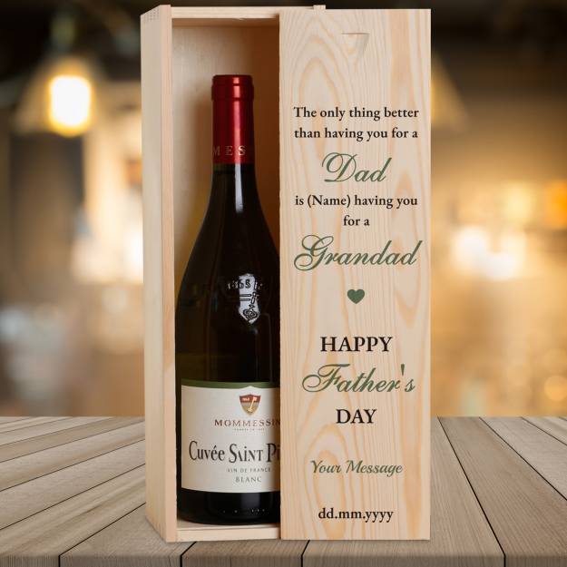 Any Message Happy Father's Day Dad And Grandad Blue - Personalised Wooden Single Wine Box