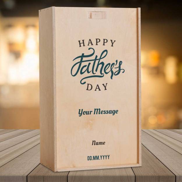 Any Message Happy Father's Day Blue - Personalised Wooden Double Wine Box