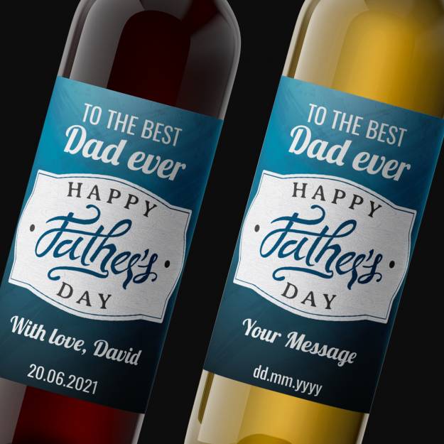 Any Message Happy Father's Day Blue - Personalised Wine