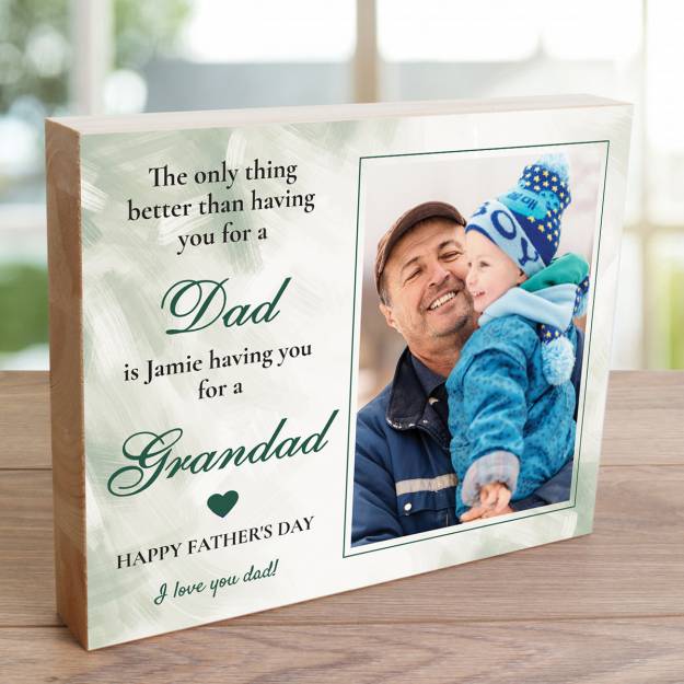 Any Photo And Message Happy Father's Day Dad And Grandad Green - Wooden Photo Blocks