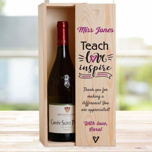 Teach Love Inspire Any Name And Message - Personalised Wooden Single Wine Box