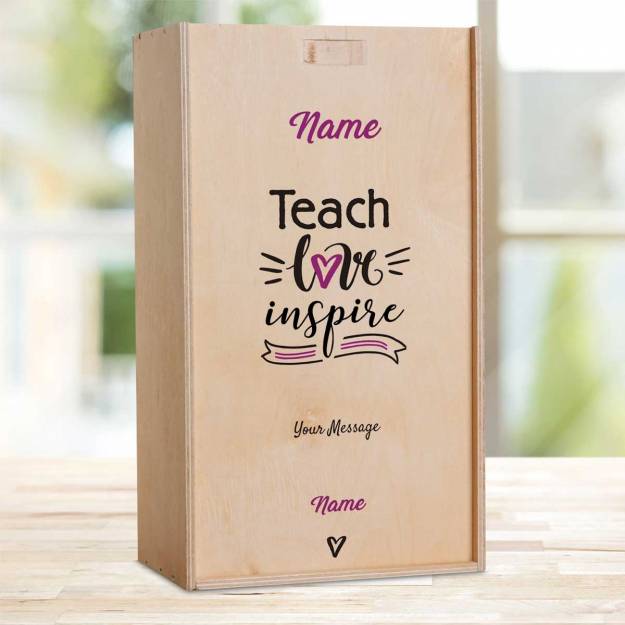 Teach Love Inspire Any Name And Message - Personalised Wooden Double Wine Box