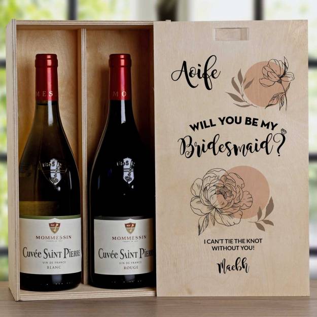 Will You Be My Bridesmaid? Flowers - Personalised Wooden Double Wine Box
