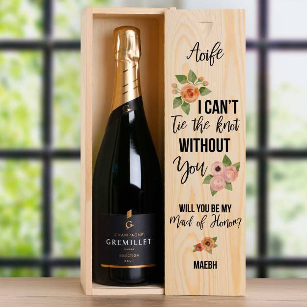 I Can't Tie The Knot Without You Bridesmaid - Personalised Single Champagne Box