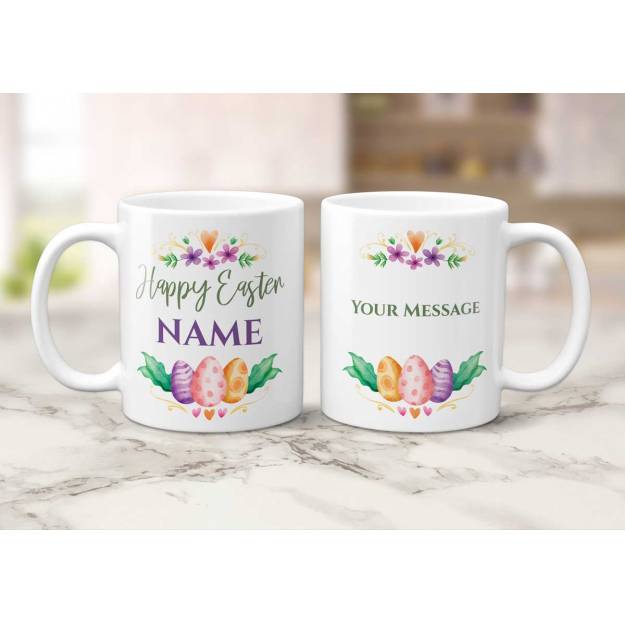 Happy Easter Any Photo And Message Eggs And Flowers - Personalised Mug
