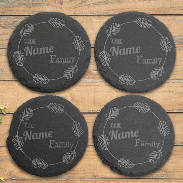 Round Slate Coasters - The Family Name (Set of 4)