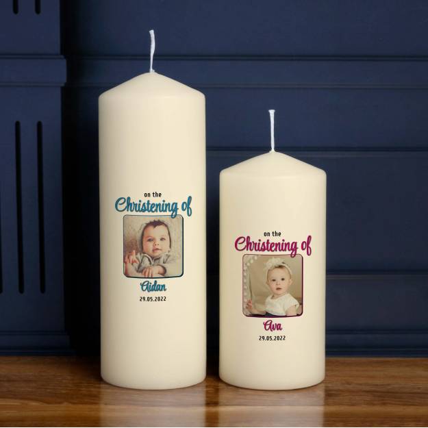 On The Christening Of Any Name And Photo - Personalised Candle