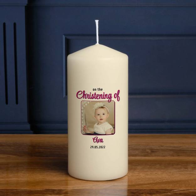 On The Christening Of Any Name And Photo - Personalised Candle