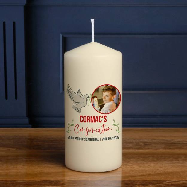 Any Name's Confirmation Dove Any Photo - Personalised Candle