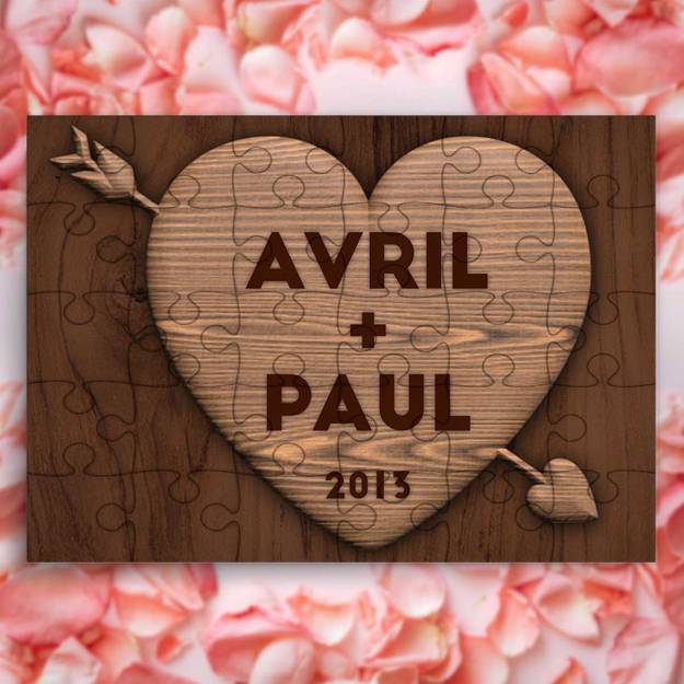Any Names And Year Wooden Heart Personalised Jigsaw