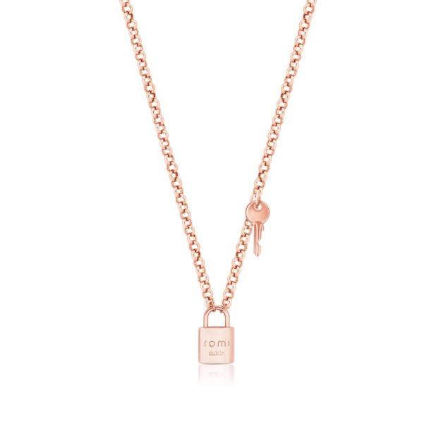 Rose gold lock on sale necklace