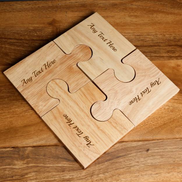 Any Text - Personalised Wooden Jigsaw Coaster Set