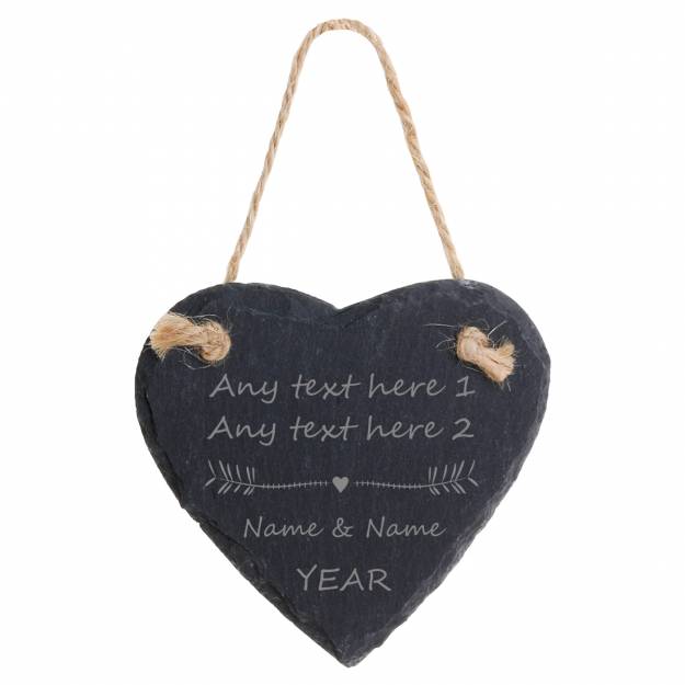 Message and Couple Name - Heart Slate Hanging Decoration