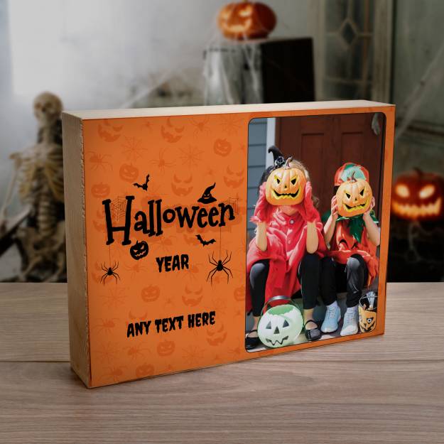 Any Photo And Message Halloween Year - Wooden Photo Blocks